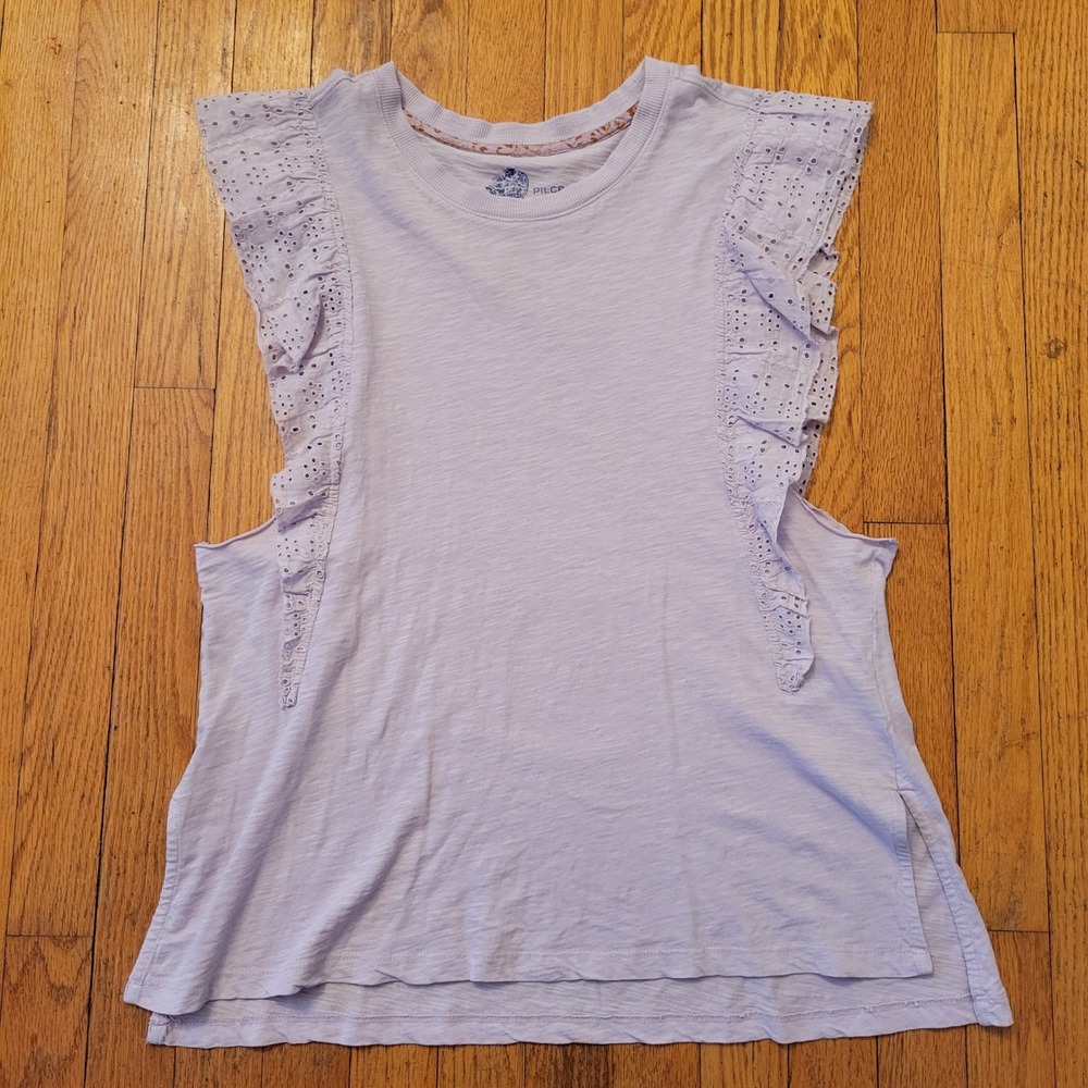 PILCRO Light‎ Purple Eyelet Ruffle Sleeve Cutout Tunic Top XS Cottage Fairy Chic
